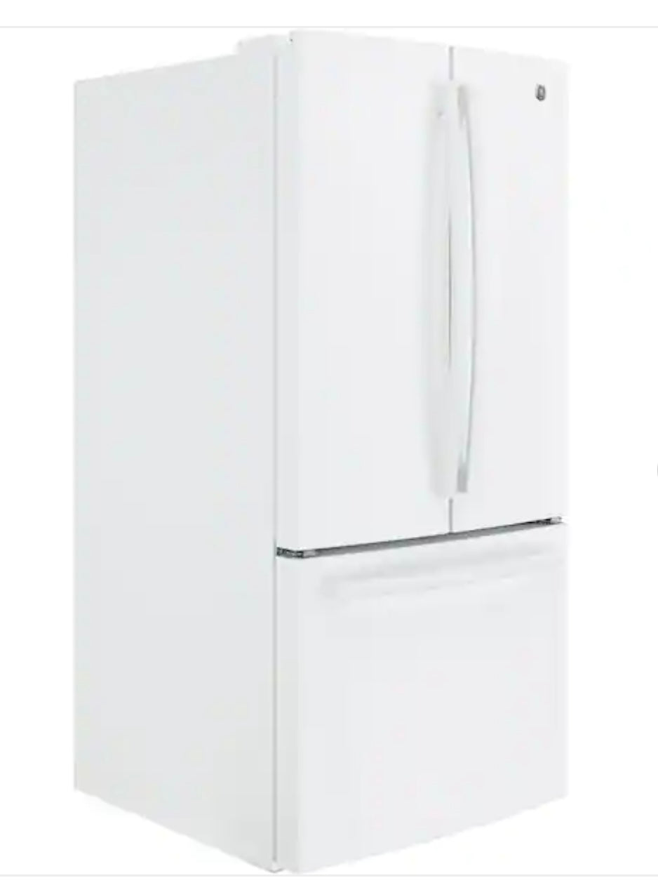 GE GNE25JGKWW
33 Inch French Door Refrigerator with 24.7 Cu. Ft. Capacity, Quick Space Shelf, Turbo Cool, LED Lighting, Icemaker, Enhanced Shabbos Mode Capable, Internal Water Dispenser, Water Filtration, and ENERGY STAR Qualified: White