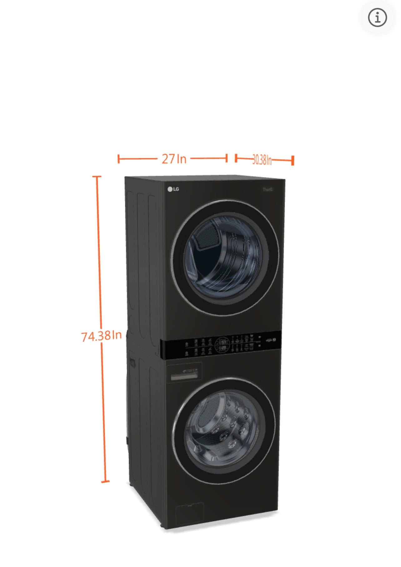 LG WashTower Stacked SMART Laundry Center 4.5 Cu.Ft. Front Load Washer & 7.4 Cu.Ft. Electric Dryer in Black Steel w/ Steam - Used