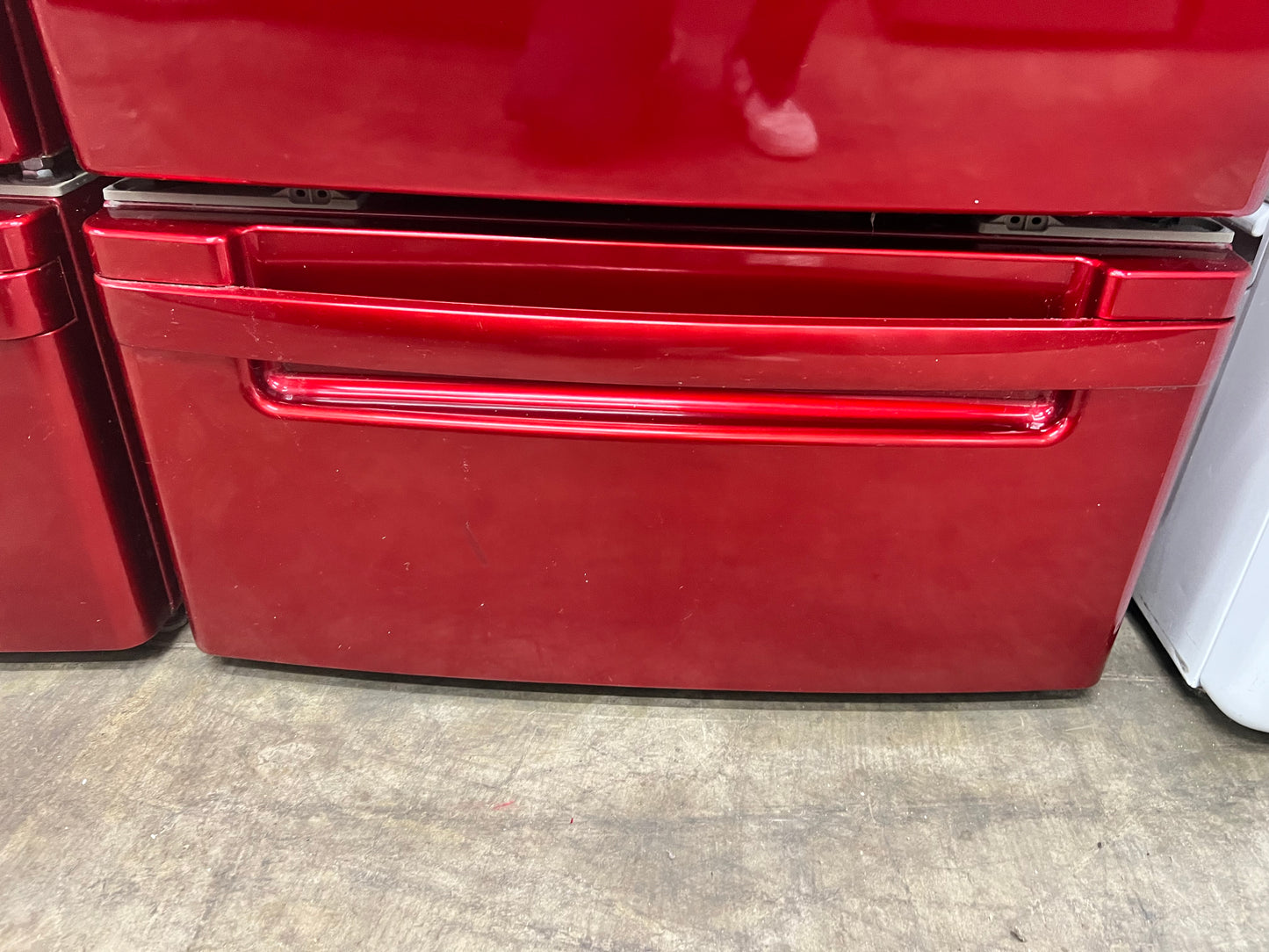 LG Front-Load 3.9 Cu. Ft. Washer and 7.4 Cu. Ft. Electric Dryer Set in Wild Cherry Red with Pedestals