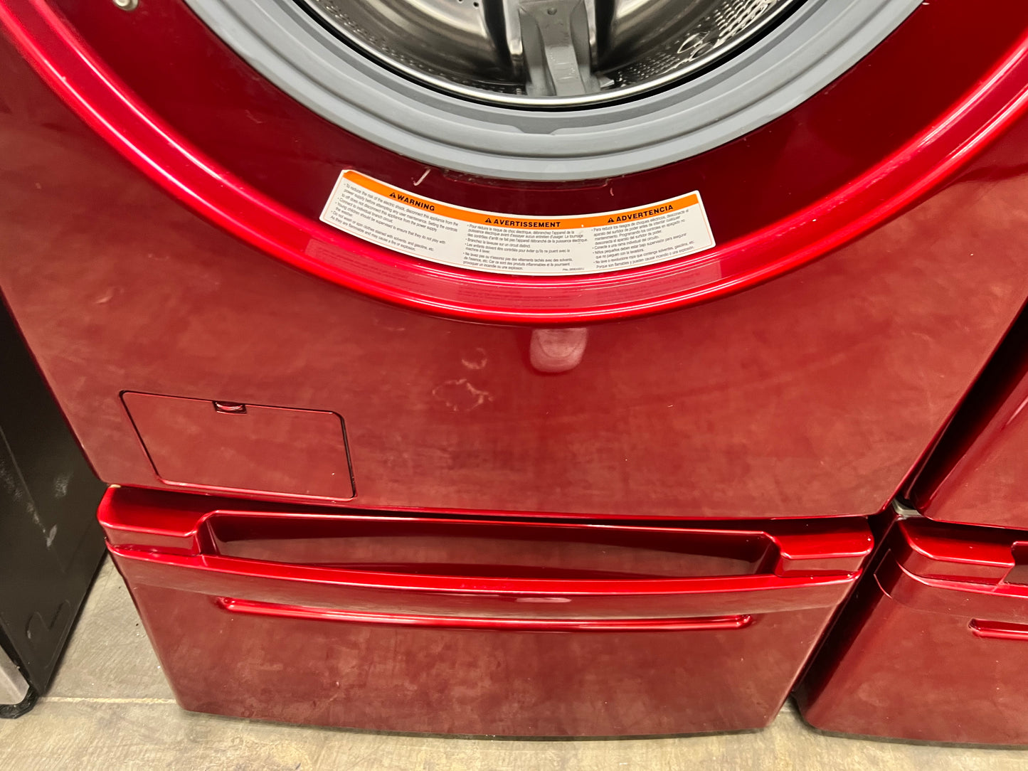 LG Front-Load 3.9 Cu. Ft. Washer and 7.4 Cu. Ft. Electric Dryer Set in Wild Cherry Red with Pedestals