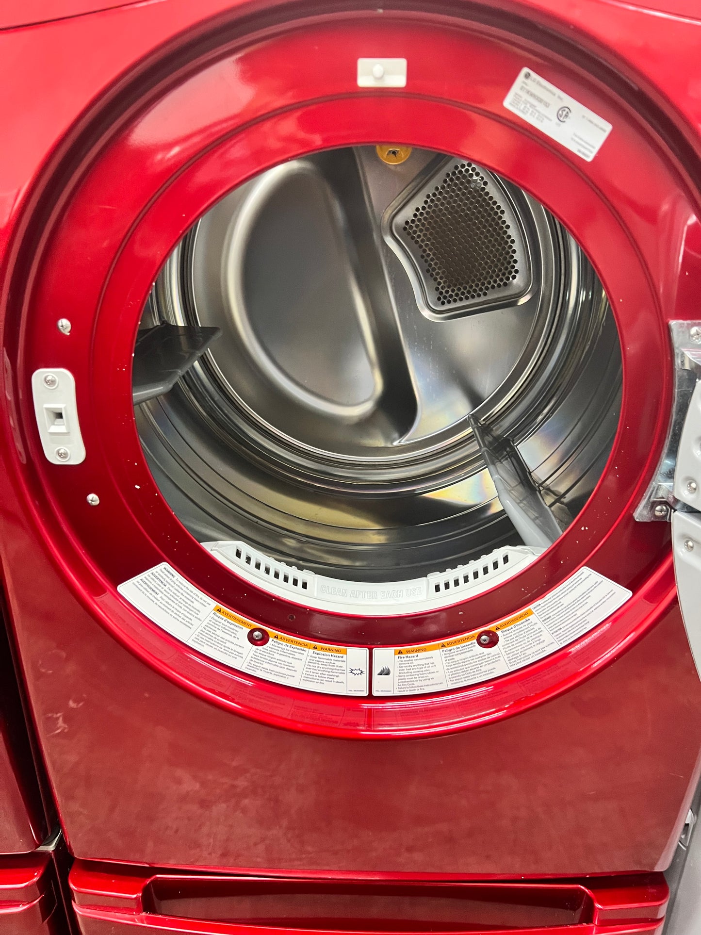 LG Front-Load 3.9 Cu. Ft. Washer and 7.4 Cu. Ft. Electric Dryer Set in Wild Cherry Red with Pedestals