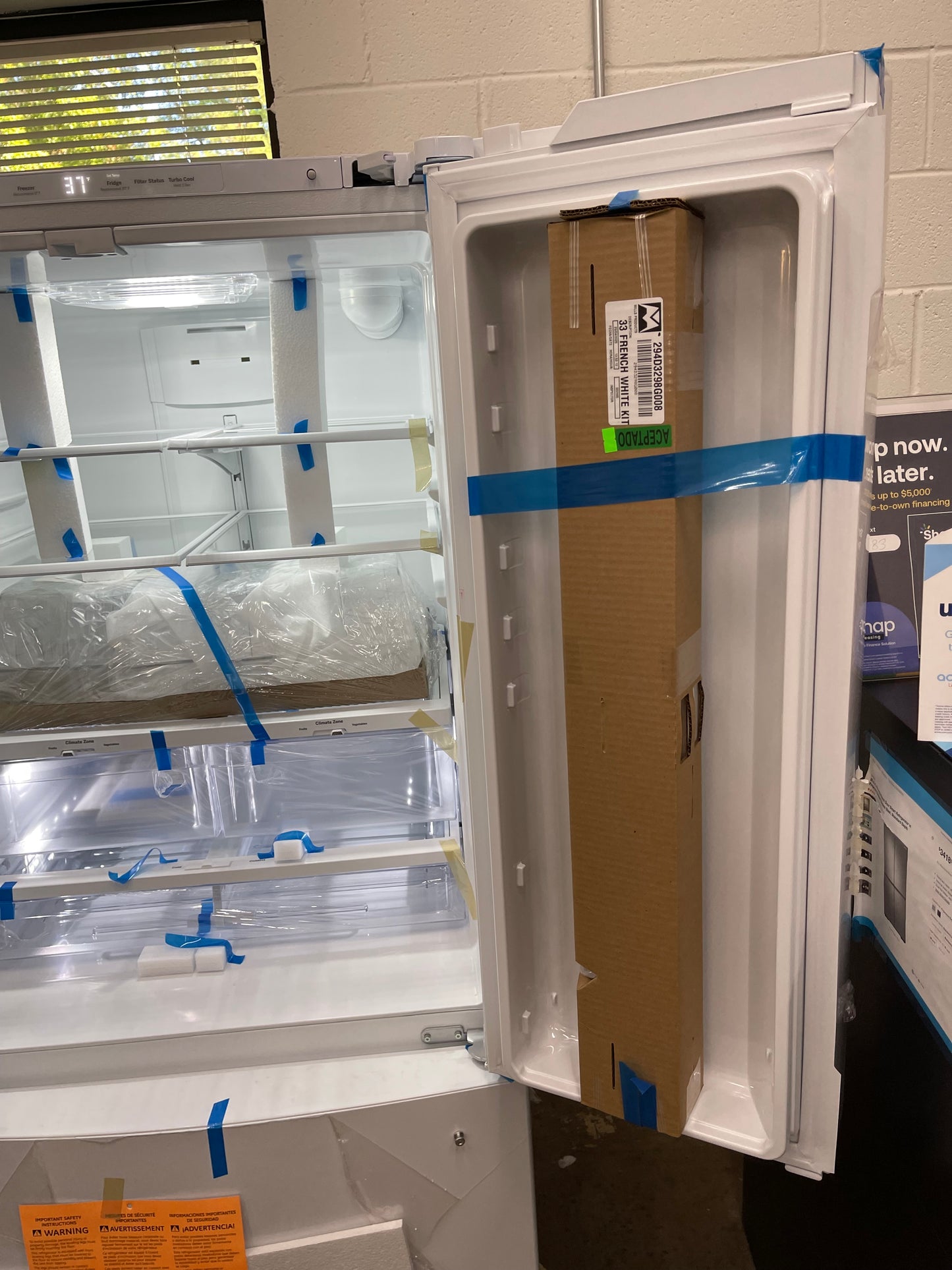 GE GNE25JGKWW
33 Inch French Door Refrigerator with 24.7 Cu. Ft. Capacity, Quick Space Shelf, Turbo Cool, LED Lighting, Icemaker, Enhanced Shabbos Mode Capable, Internal Water Dispenser, Water Filtration, and ENERGY STAR Qualified: White