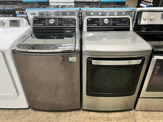 LG Top-Load 5.2-cu ft HE Washer (Black Stainless Steel) and 7.3-cu ft Turbo Steam Electric Dryer (Graphite Steel) Mismatch Set