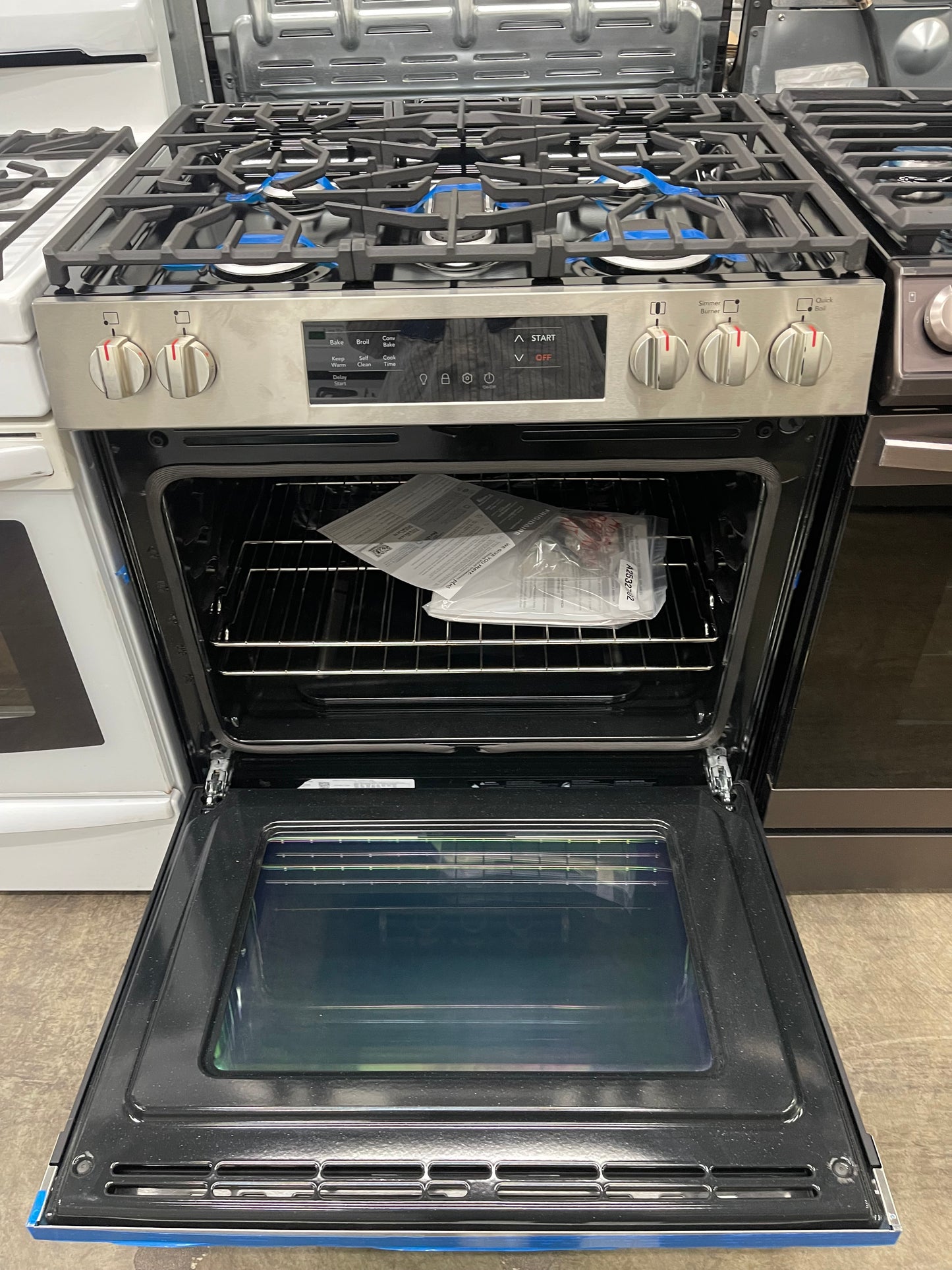 Frigidaire 5 Burners 5.1-cu ft Convection Oven Slide-In Gas Range in Stainless Steel-Model #FCFG3083AS