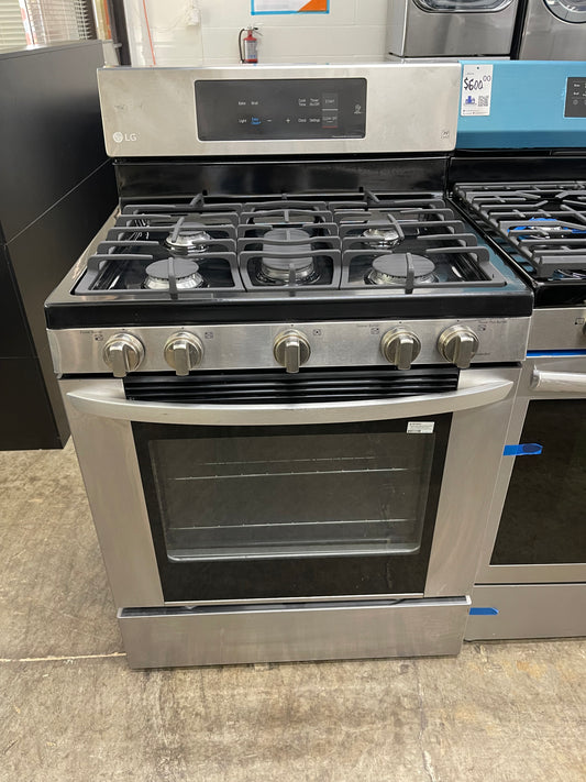LG  LRG3061ST
30 Inch Gas Range with 20 Minute EasyClean ,Mode, Brilliant Blue Interior, Griddle Accessory, 5 Sealed Burners, 5.4 cu. ft. Oven and Storage Drawer: Stainless Steel
