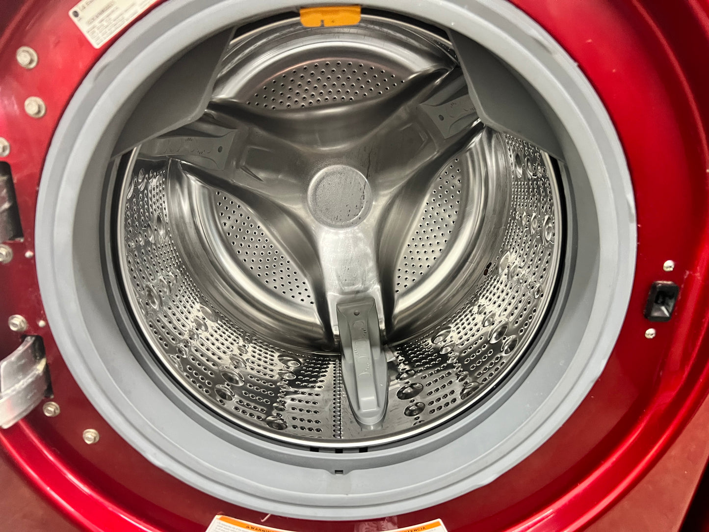 LG Front-Load 3.9 Cu. Ft. Washer and 7.4 Cu. Ft. Electric Dryer Set in Wild Cherry Red with Pedestals