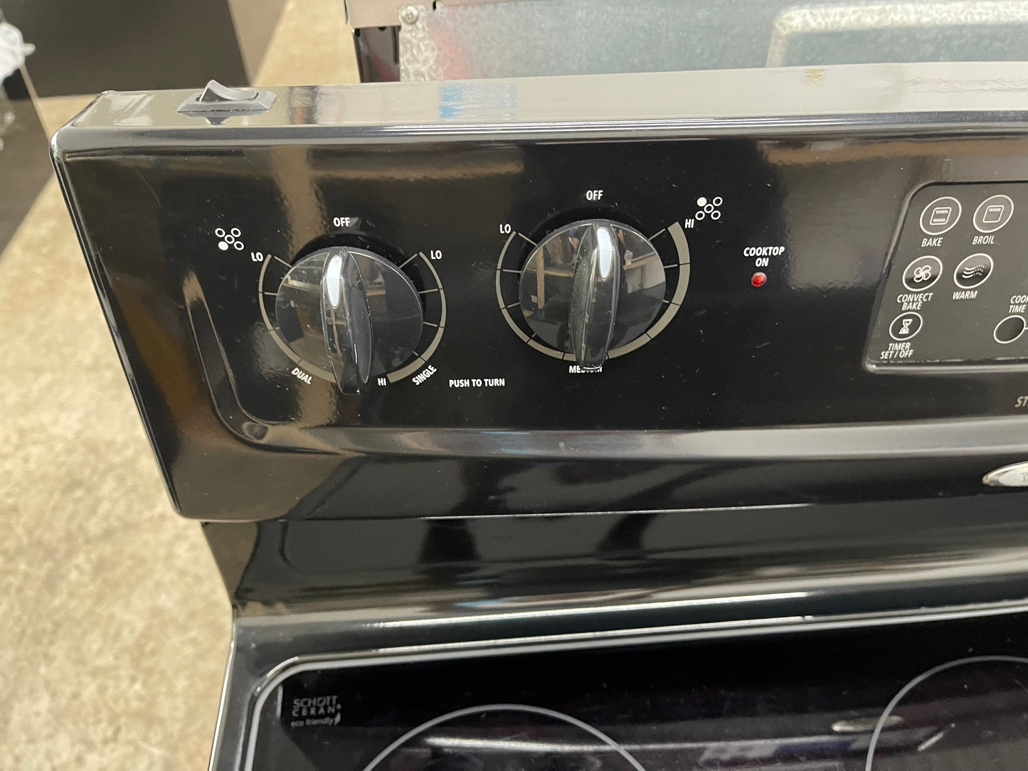 Whirlpool WFE381LVB
30 Inch Freestanding Electric Range with 4 Radiant Burners, Ceramic Glass Cooktop, 5.3 cu. ft. Capacity Oven, Rapid Boil Element, TimeSavor Convection Cooking and Storage Drawer: Black