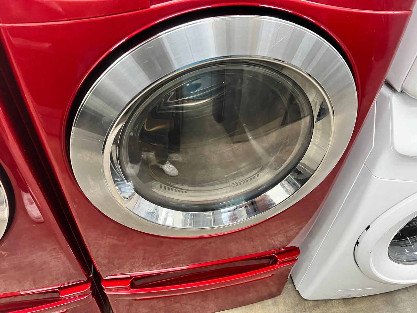 LG Front-Load 3.9 Cu. Ft. Washer and 7.4 Cu. Ft. Electric Dryer Set in Wild Cherry Red with Pedestals
