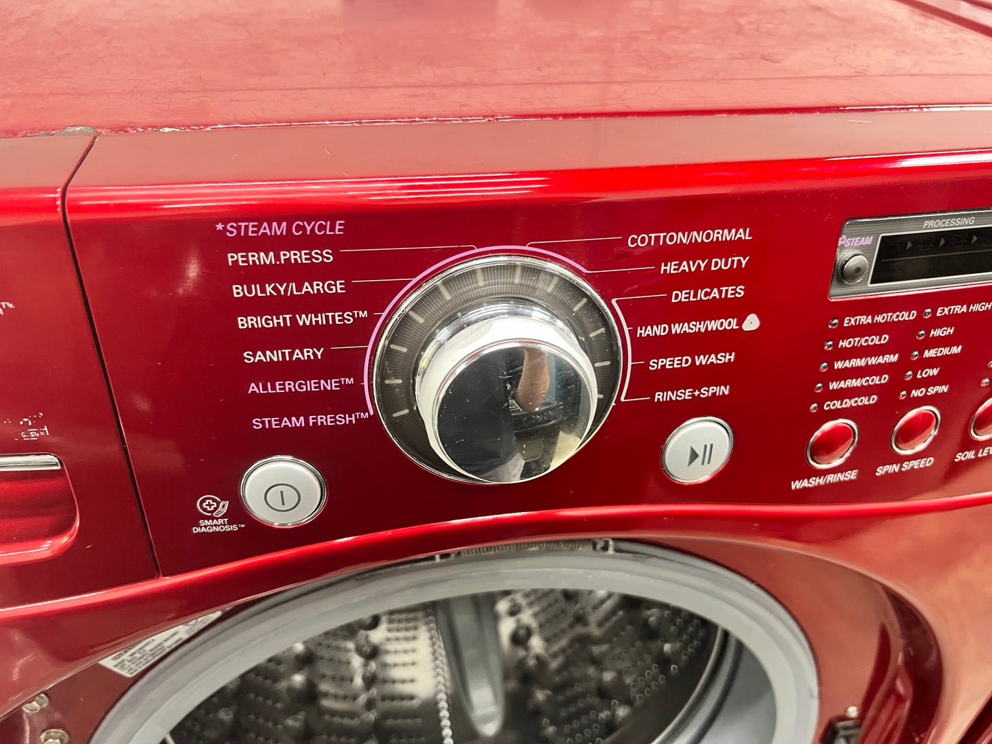 LG Front-Load 3.9 Cu. Ft. Washer and 7.4 Cu. Ft. Electric Dryer Set in Wild Cherry Red with Pedestals