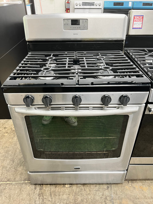 Maytag 30-in 5 Burners 5.8-cu ft Self-cleaning Freestanding Gas Range in Stainless Steel-Model #MGR8674AS