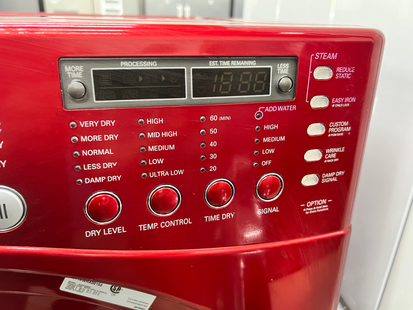 LG Front-Load 3.9 Cu. Ft. Washer and 7.4 Cu. Ft. Electric Dryer Set in Wild Cherry Red with Pedestals