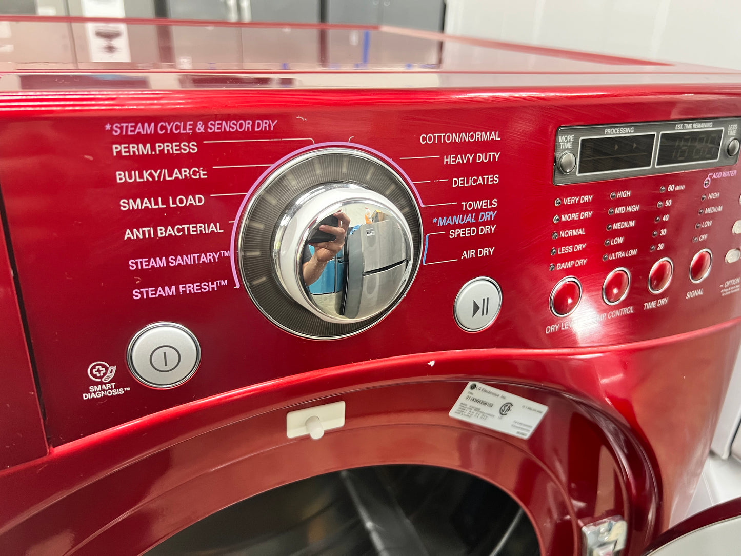 LG Front-Load 3.9 Cu. Ft. Washer and 7.4 Cu. Ft. Electric Dryer Set in Wild Cherry Red with Pedestals