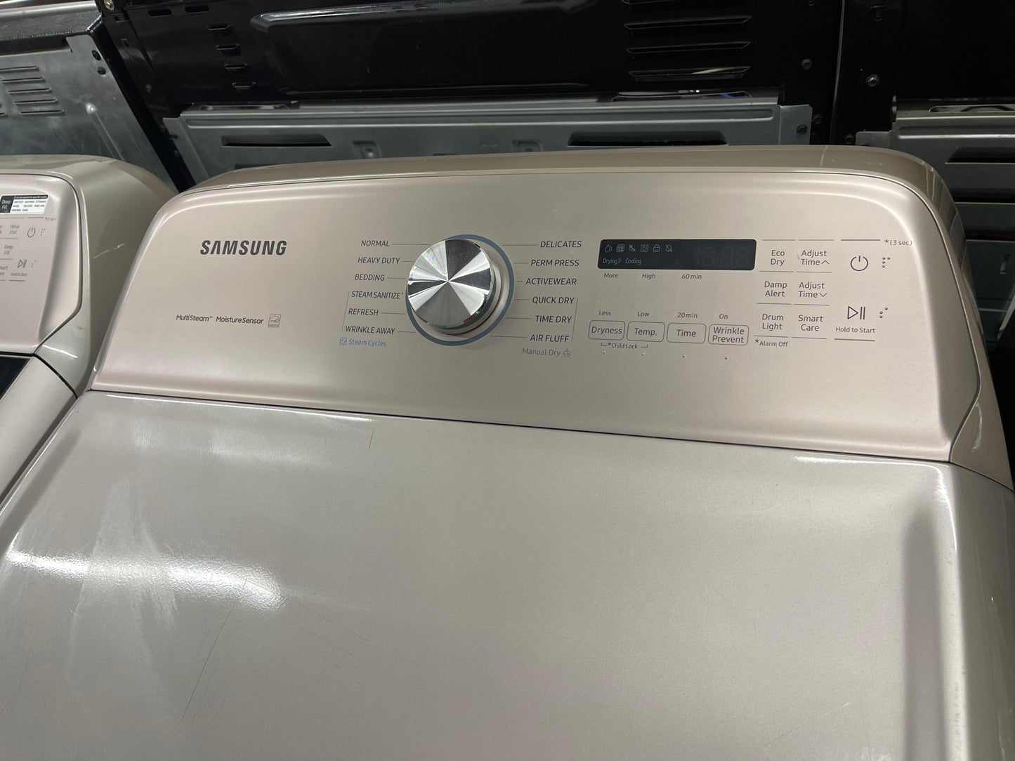 5.4 cu. ft. Top Load Washer with Super Speed in Champagne Model: WA54R7600AC/US and Samsung - 7.4 Cu. Ft. Smart Electric Dryer with Steam and Super Speed Dry - Champagne Model: DVE54R7600C/A3