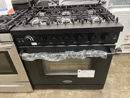 36 in. Haven Collection 6.0 cu. ft. Gas Range, 6 Burners, Convection Oven, Knob LEDs, Storage Drawer, Matte Black