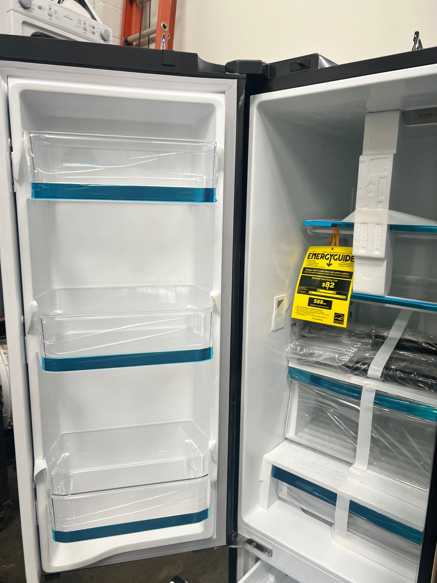 ZLINE KITCHEN & BATH Counter-Depth Autograph Edition 22.5-cu ft 4 -Door French Door Refrigerator with Ice Maker with Ice Dispenser ( Fingerprint Resistant Black Stainless Steel with Champagne Bronze accent Handles)-Model #RFM-36-BS-CB