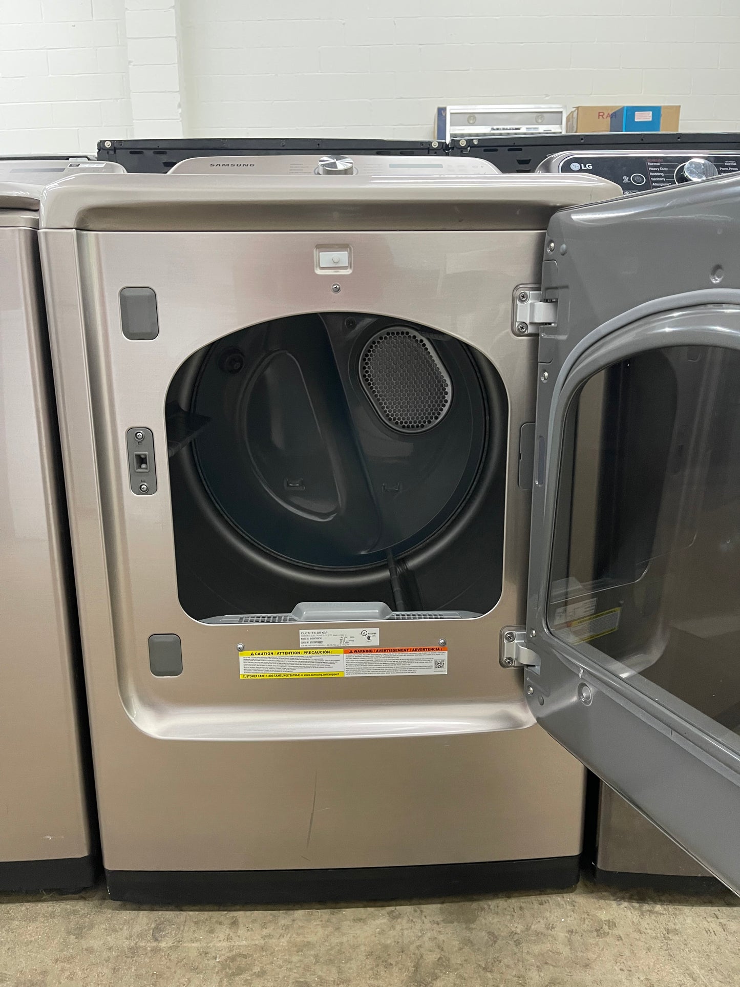 5.4 cu. ft. Top Load Washer with Super Speed in Champagne Model: WA54R7600AC/US and Samsung - 7.4 Cu. Ft. Smart Electric Dryer with Steam and Super Speed Dry - Champagne Model: DVE54R7600C/A3
