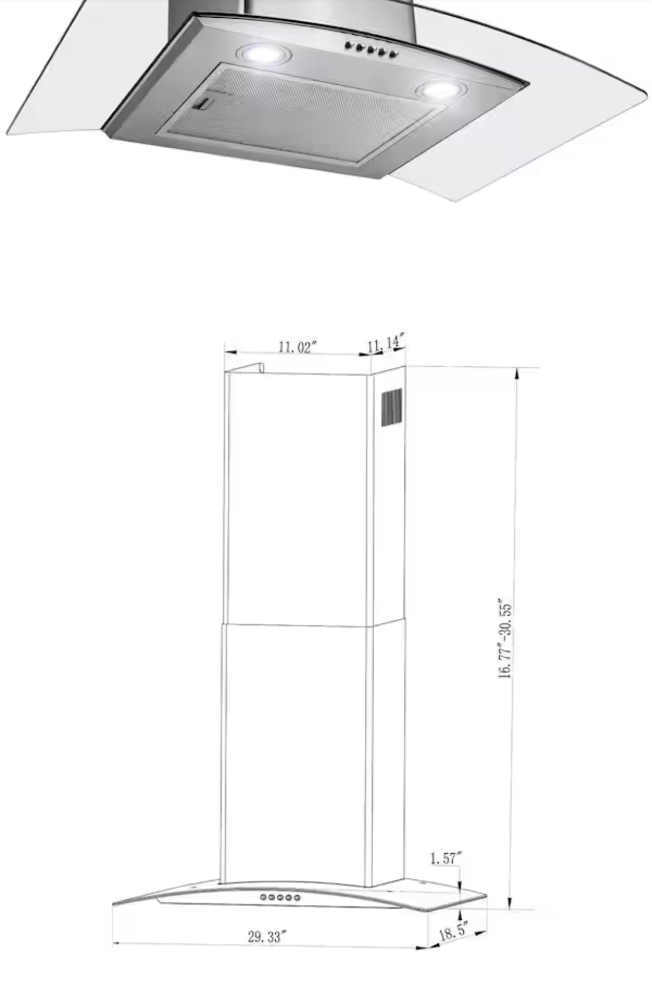 30 in. Convertible Wall Mount Range Hood with LEDs, Push Control and Carbon Filters in Stainless Steel- Model # RH0454 📍PICK UP📍