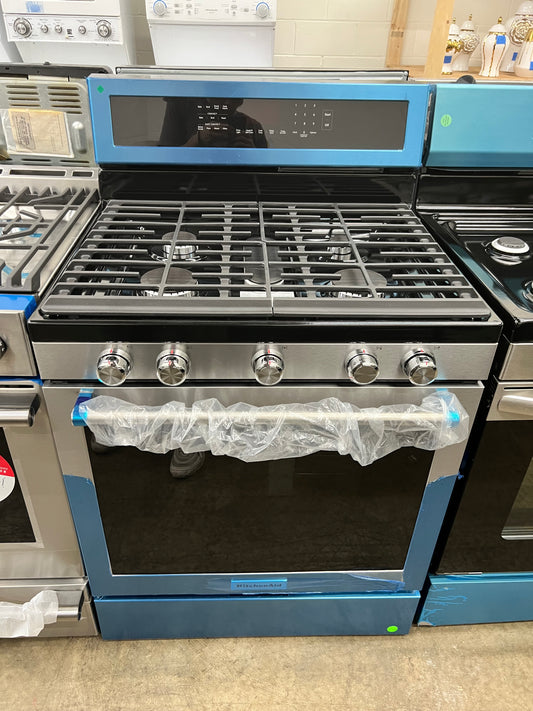 KitchenAid 30-in 5 burners 5.8-cu ft Convection Oven Freestanding Gas Range in Stainless Steel-Model #KFGG504KPS