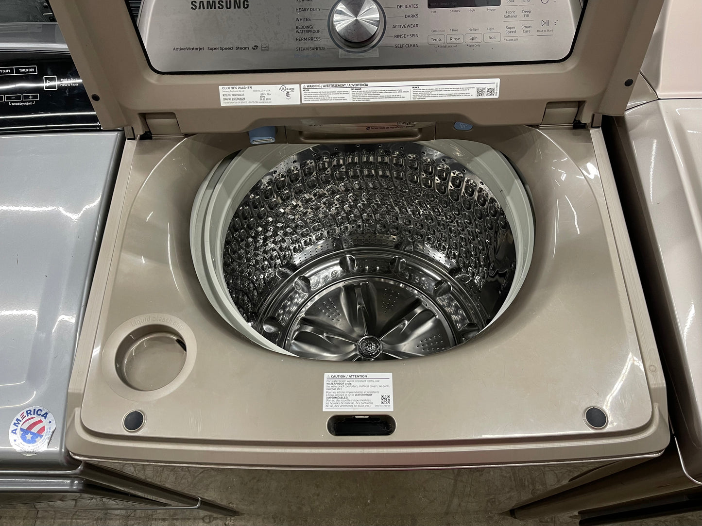 5.4 cu. ft. Top Load Washer with Super Speed in Champagne Model: WA54R7600AC/US and Samsung - 7.4 Cu. Ft. Smart Electric Dryer with Steam and Super Speed Dry - Champagne Model: DVE54R7600C/A3