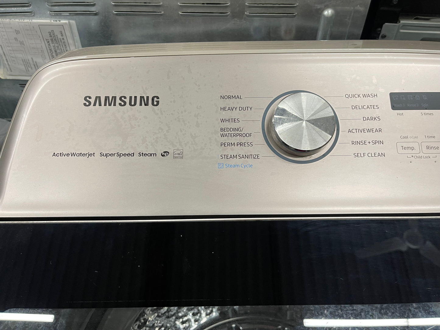 5.4 cu. ft. Top Load Washer with Super Speed in Champagne Model: WA54R7600AC/US and Samsung - 7.4 Cu. Ft. Smart Electric Dryer with Steam and Super Speed Dry - Champagne Model: DVE54R7600C/A3