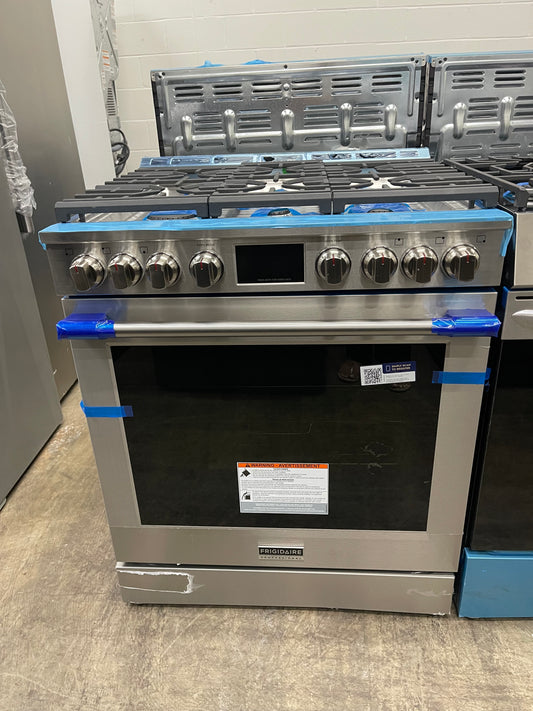 Frigidaire Professional Series  PCFG3080AF
30 Inch Slide-In Gas Range with 6 Sealed Burners, 6.0 cu. ft. Convection Oven, 18,000 BTU EvenTemp Burner, Griddle, Storage Drawer, No Preheat, Air Fry, ADA Compliant, and Star-K