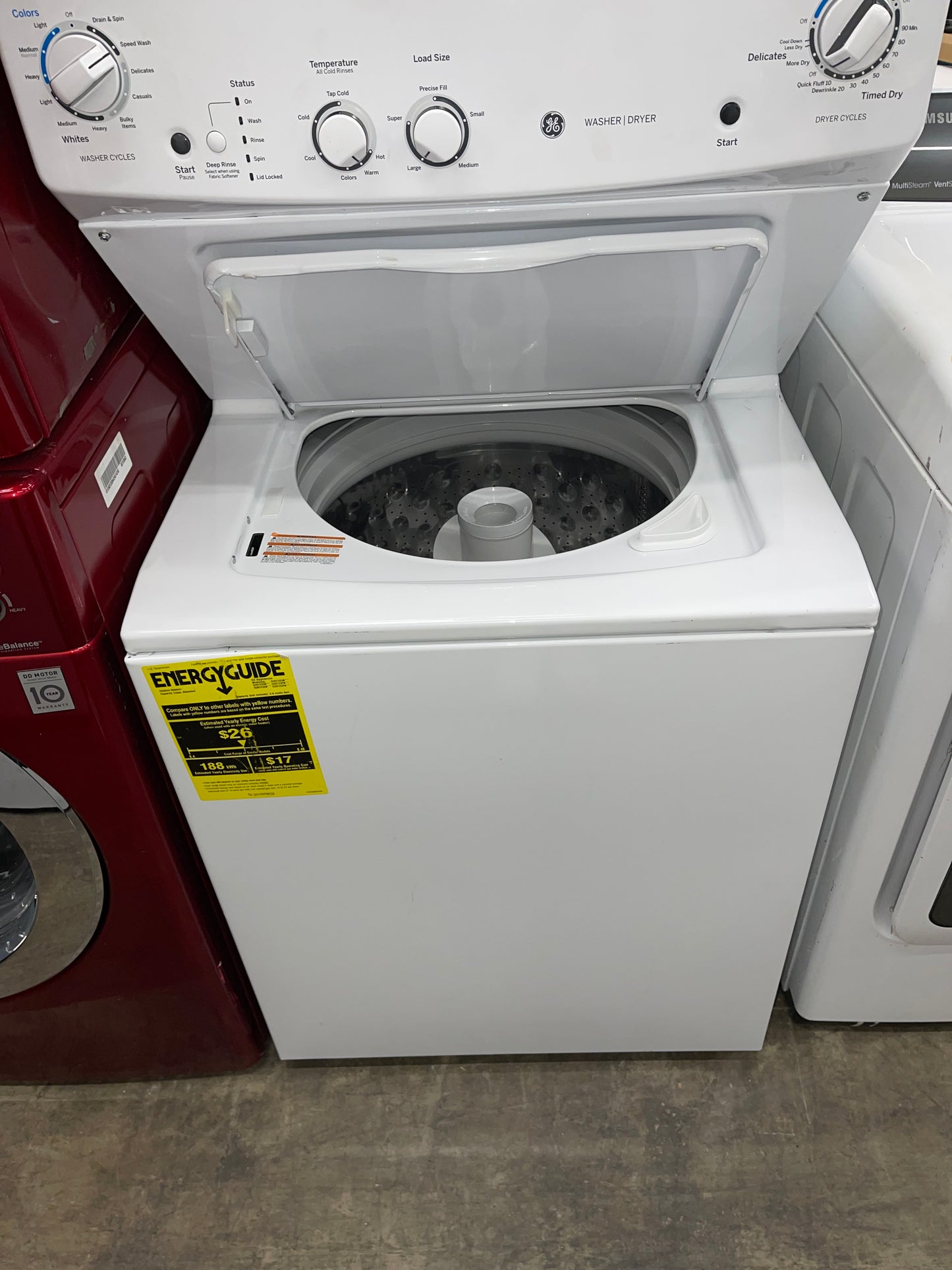 GE Unitized Spacemaker® ENERGY STAR 3.9 cu. ft. Capacity Washer with Stainless Steel Basket and 5.9 cu. ft. Capacity Electric Dryer
Model #:GUD27EESNWW