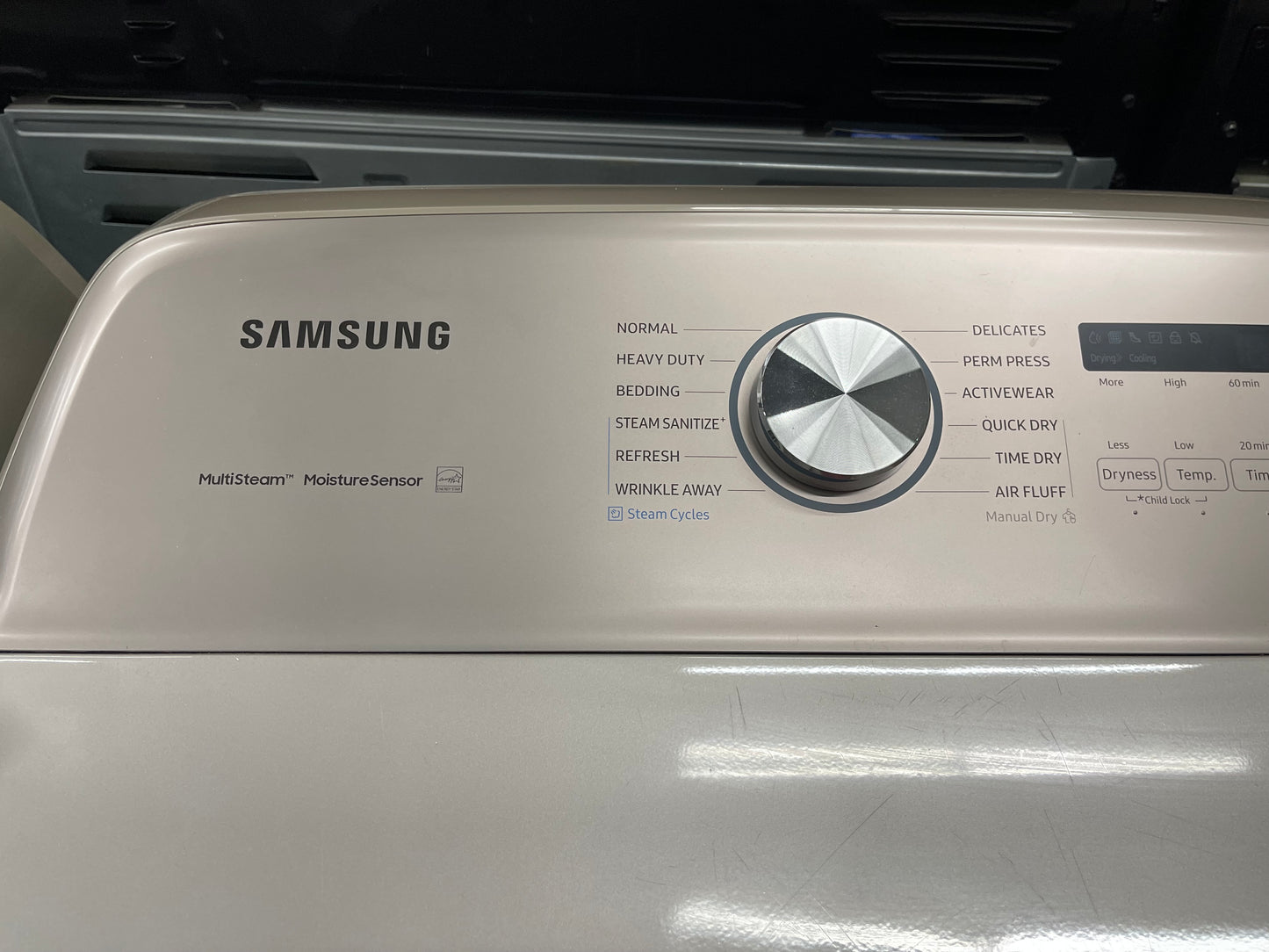5.4 cu. ft. Top Load Washer with Super Speed in Champagne Model: WA54R7600AC/US and Samsung - 7.4 Cu. Ft. Smart Electric Dryer with Steam and Super Speed Dry - Champagne Model: DVE54R7600C/A3