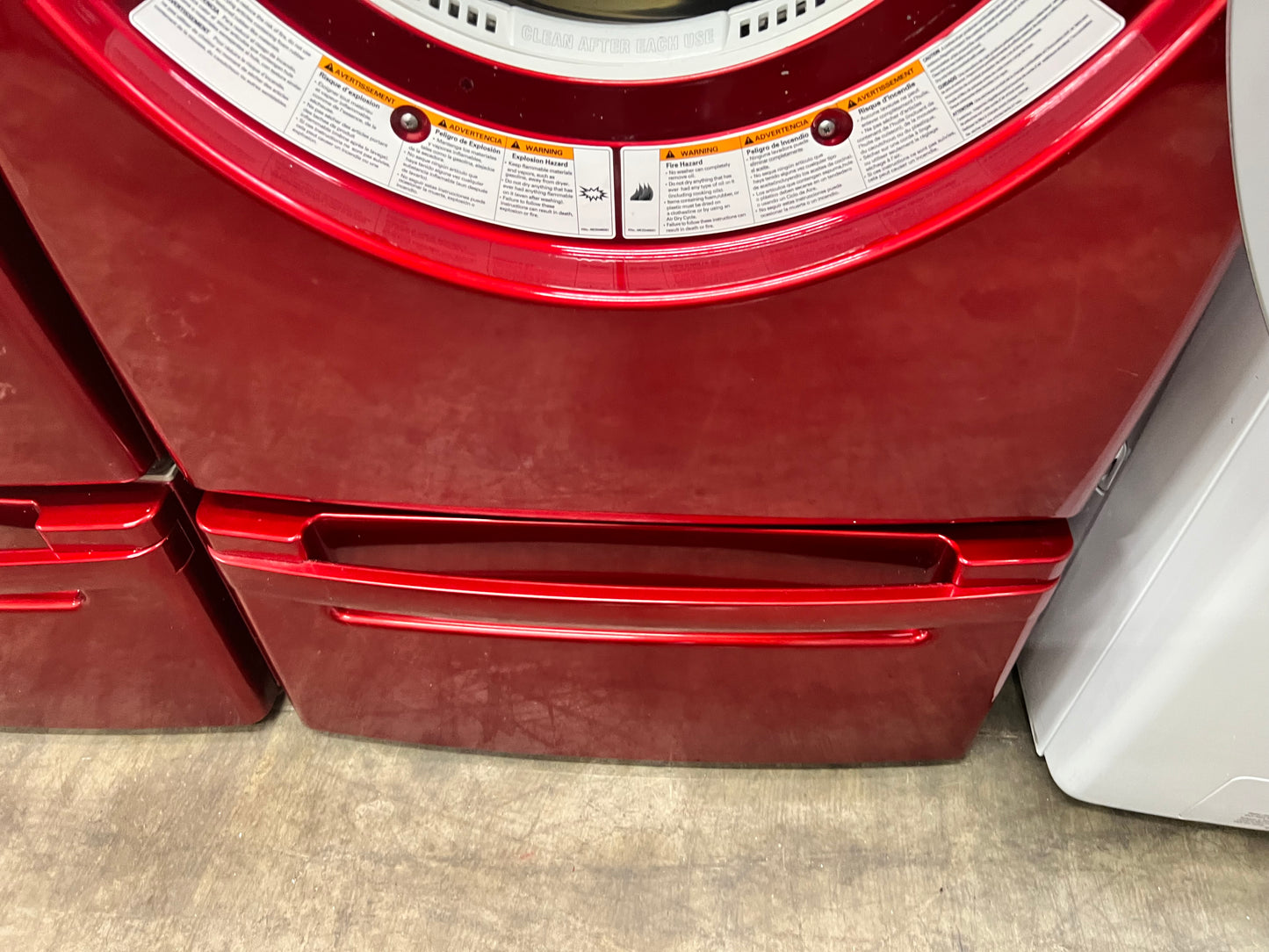 LG Front-Load 3.9 Cu. Ft. Washer and 7.4 Cu. Ft. Electric Dryer Set in Wild Cherry Red with Pedestals
