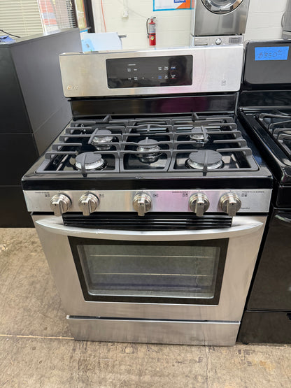 LG  LRG3081ST
30 Inch Gas Range with EvenJet Fan Convection, 20 Minute EasyClean® Mode, IntuiTouch Keypad, SuperBoil 17,000 BTU Burner, Large WideView™ Plus Window, 5 Sealed Burners, 5.4 cu. ft. Oven and Storage Drawer: Stainless Steel