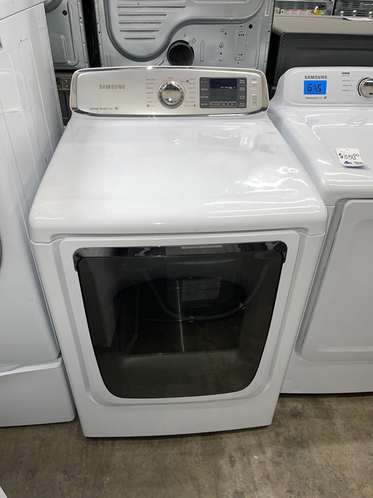 Samsung  DV50F9A6EVW
27 Inch Electric Dryer with 7.4 cu. ft. Capacity, 13 Drying Cycles, Dryer Rack, Smart Care, LED Controls, Stainless Steel Drum, Reversible Door, Wrinkle Away and Steam