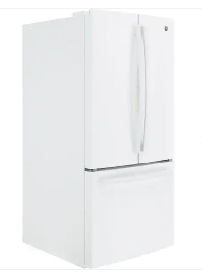 GE  GNE25JGKWW
33 Inch French Door Refrigerator with 24.7 Cu. Ft. Capacity, Quick Space Shelf, Turbo Cool, LED Lighting, Icemaker, Enhanced Shabbos Mode Capable, Internal Water Dispenser, Water Filtration, and ENERGY STAR Qualified: White