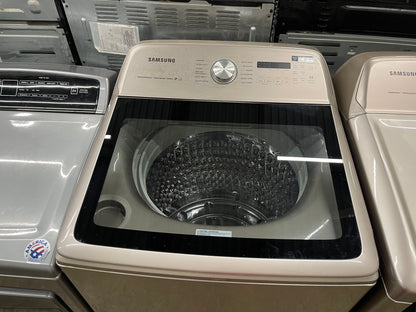 5.4 cu. ft. Top Load Washer with Super Speed in Champagne Model: WA54R7600AC/US and Samsung - 7.4 Cu. Ft. Smart Electric Dryer with Steam and Super Speed Dry - Champagne Model: DVE54R7600C/A3