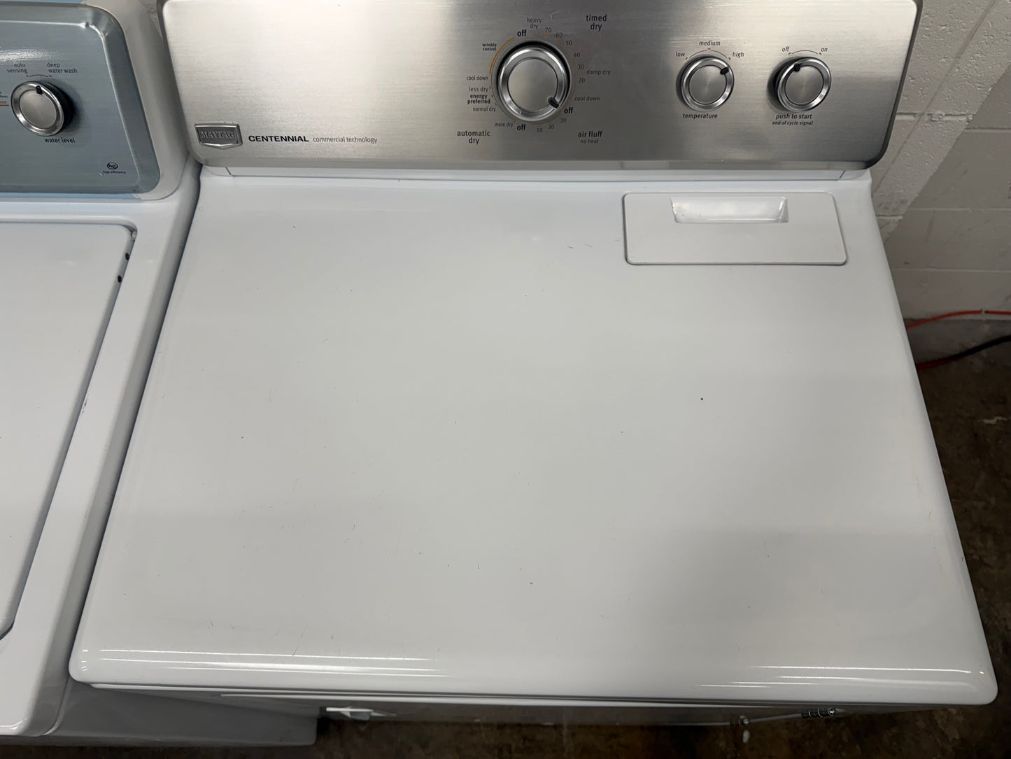 Whirlpool  WTW4957PW
28 Inch Top Load Washer with 3.9 Cu. Ft. and Maytag Centennial Series  MEDC300BW
29 Inch Electric Dryer with 7.0 cu. ft.