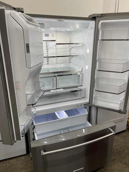KitchenAid  KRFF507HPS
36 Inch Freestanding French Door Refrigerator with 26.8 cu. ft. Total Capacity, PrintShield Finish, ExtendFresh Temperature Management System, External Ice/Water Dispenser, Water Filtered, Star-K Certified, and ENERGY STAR : Stain