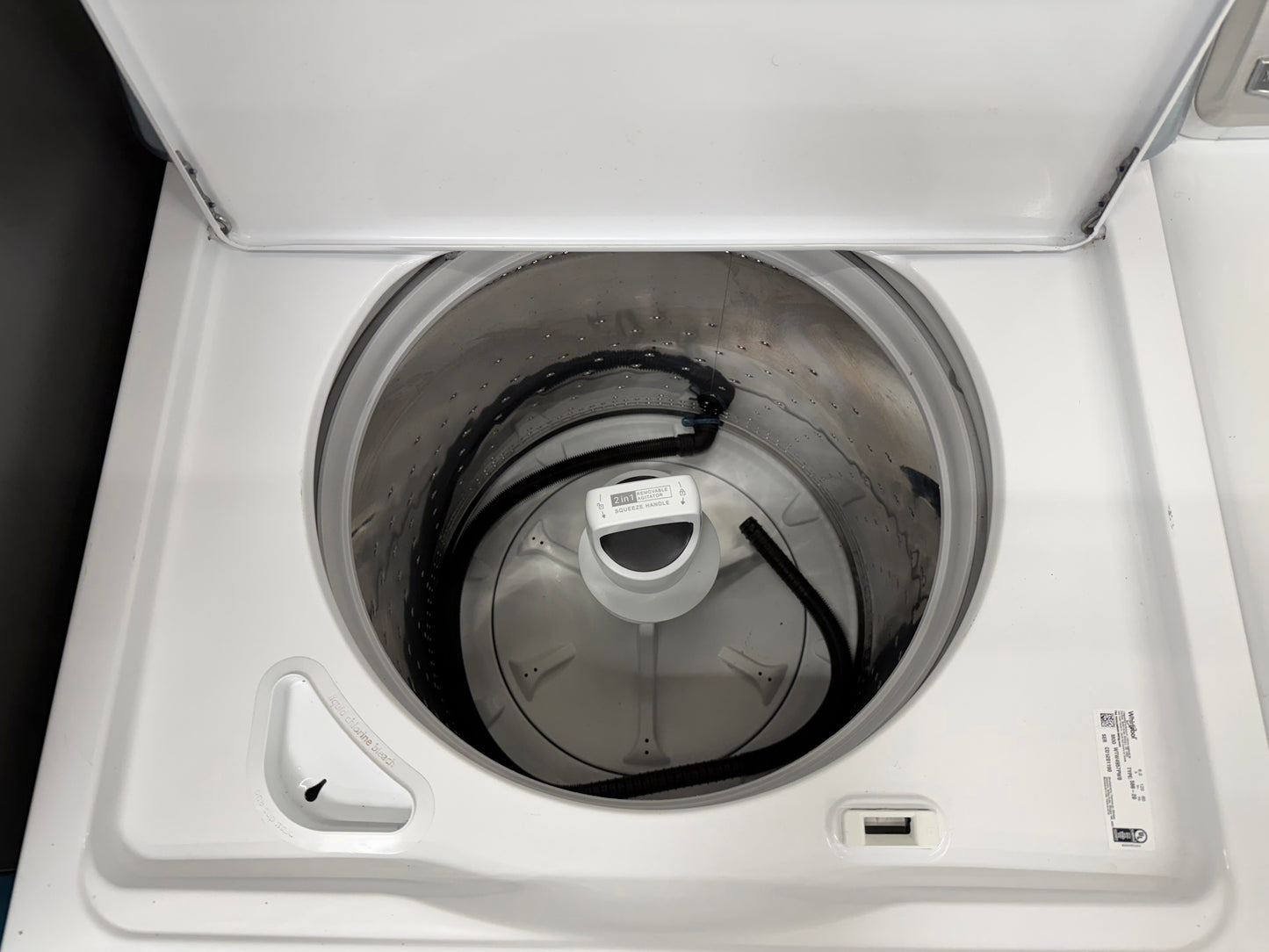 Whirlpool  WTW4957PW
28 Inch Top Load Washer with 3.9 Cu. Ft. and Maytag Centennial Series  MEDC300BW
29 Inch Electric Dryer with 7.0 cu. ft.