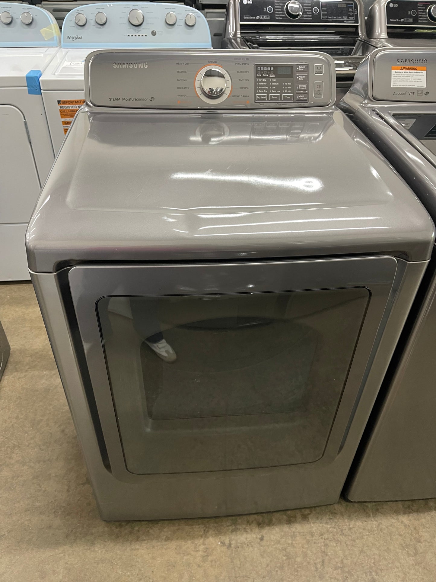 Samsung  WA48H7400AP
27 Inch 4.8 cu. ft. Top Load Washer with 11 Wash Cycles and Samsung  DV48H7400EP
27 Inch 7.4 cu. ft. Electric Dryer with 11 Dry Cycles,