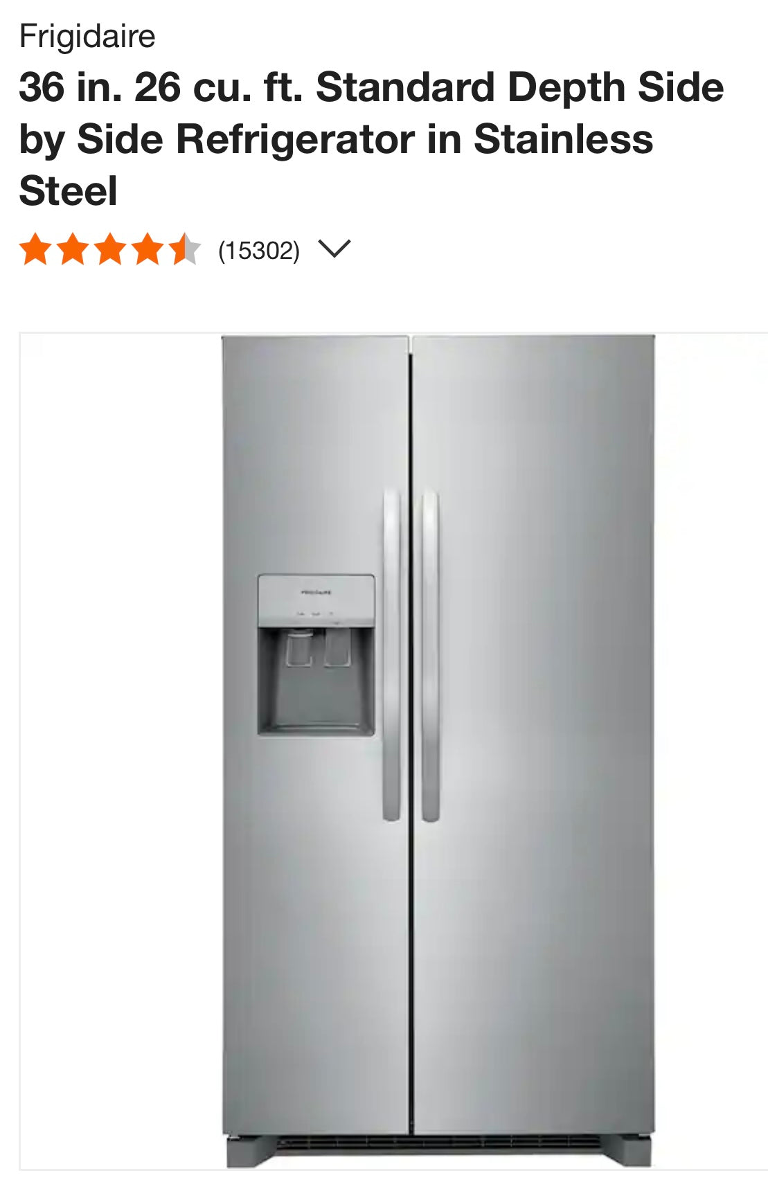 Frigidaire 25.6 cu. ft. Side by Side Refrigerator in Stainless Steel, Standard Depth