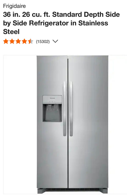 Frigidaire 25.6 cu. ft. Side by Side Refrigerator in Stainless Steel, Standard Depth