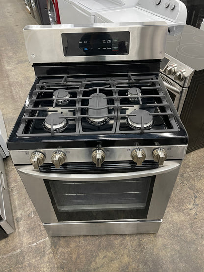LG  LRG3061ST
30 Inch Gas Range with 20 Minute EasyClean ,Mode, Brilliant Blue Interior, Griddle Accessory, 5 Sealed Burners, 5.4 cu. ft. Oven and Storage Drawer: Stainless Steel