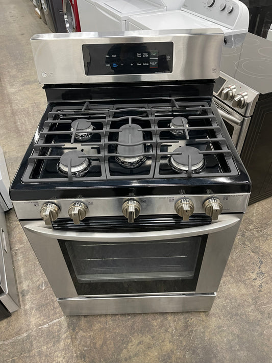 LG  LRG3061ST
30 Inch Gas Range with 20 Minute EasyClean ,Mode, Brilliant Blue Interior, Griddle Accessory, 5 Sealed Burners, 5.4 cu. ft. Oven and Storage Drawer: Stainless Steel