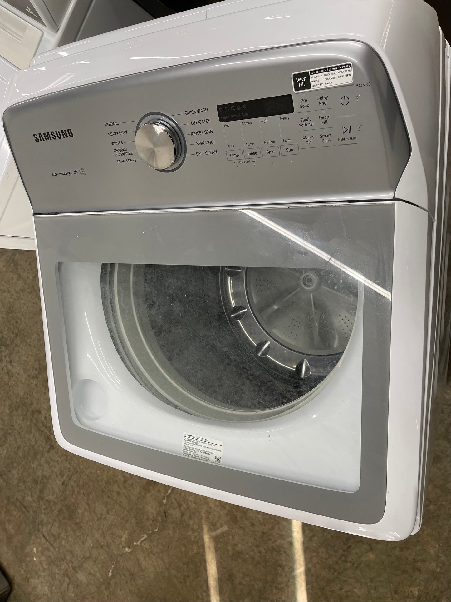 Samsung  WA50R5200AW
27 Inch Top Load Washer with 5.0 Cu. Ft. Capacity, 10 Wash Cycles, Active WaterJet, EZ Access, Deep Fill, Smart Care, VRT Plus Technology, Quick Wash, and ENERGY STAR Certified: White