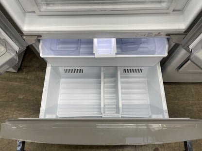 KitchenAid  KRFF507HPS
36 Inch Freestanding French Door Refrigerator with 26.8 cu. ft. Total Capacity, PrintShield Finish, ExtendFresh Temperature Management System, External Ice/Water Dispenser, Water Filtered, Star-K Certified, and ENERGY STAR : Stain