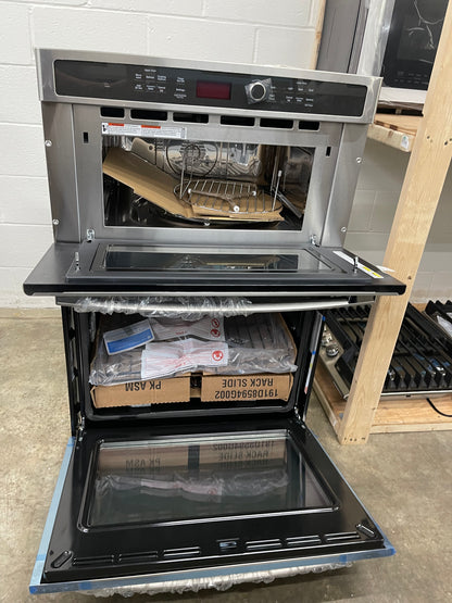 GE Profile  PT7800SHSS
30 Inch Combination Wall Oven with True European Convection, Meat Probe, Proof Mode, Warm Mode, 5.0 cu. ft. Capacity, 1.7 cu. ft. Microwave, Glass Touch Controls, GE Fits! Guarantee, and Self-Clean with Steam: Stainless Stee