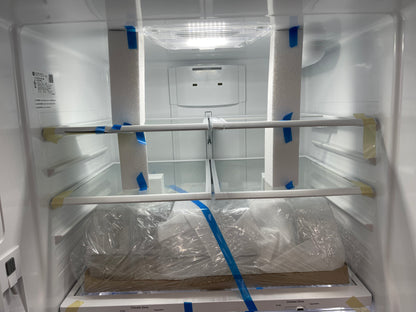 GE  GNE25JGKWW
33 Inch French Door Refrigerator with 24.7 Cu. Ft. Capacity, Quick Space Shelf, Turbo Cool, LED Lighting, Icemaker, Enhanced Shabbos Mode Capable, Internal Water Dispenser, Water Filtration, and ENERGY STAR Qualified: White