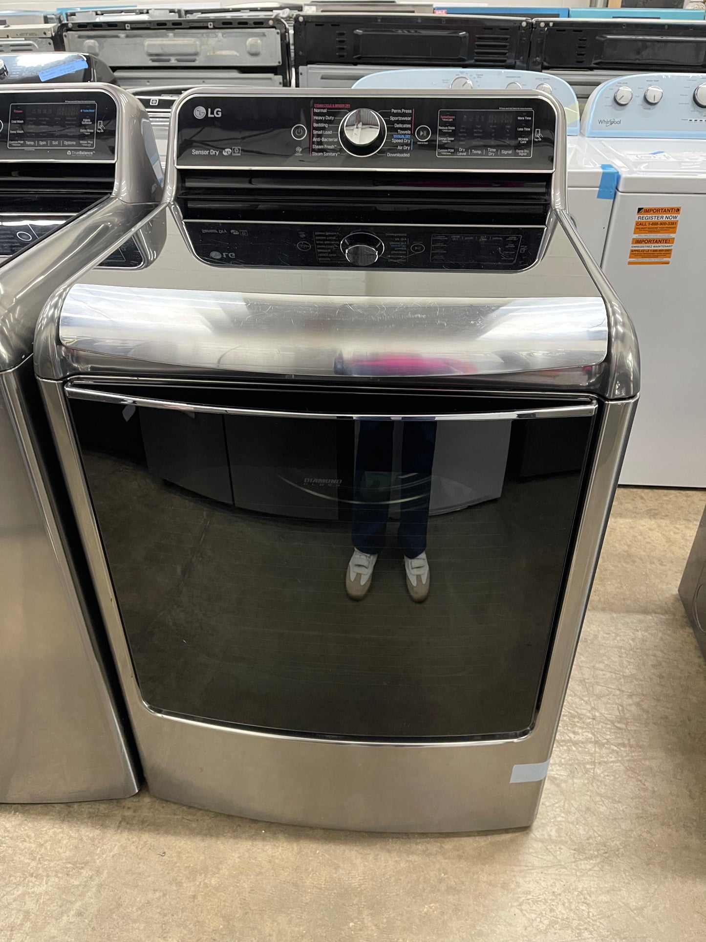 LG TurboWash Series  WT7700HVA
29 Inch 5.7 cu. ft. Top Load Washer with 14 Wash Cycles and LG SteamDryer Series  DLEX7700VE
29 Inch 9.0 cu. ft. Electric Dryer with 14 Drying Cycles