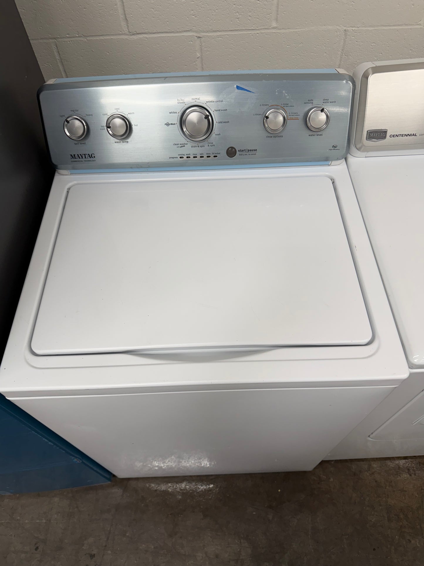 Whirlpool  WTW4957PW
28 Inch Top Load Washer with 3.9 Cu. Ft. and Maytag Centennial Series  MEDC300BW
29 Inch Electric Dryer with 7.0 cu. ft.