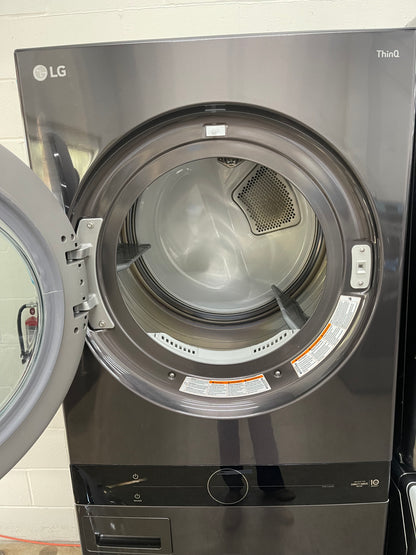 LG WashTower Stacked SMART Laundry Center 4.5 Cu.Ft. Front Load Washer & 7.4 Cu.Ft. Electric Dryer in Black Steel w/ Steam - Used