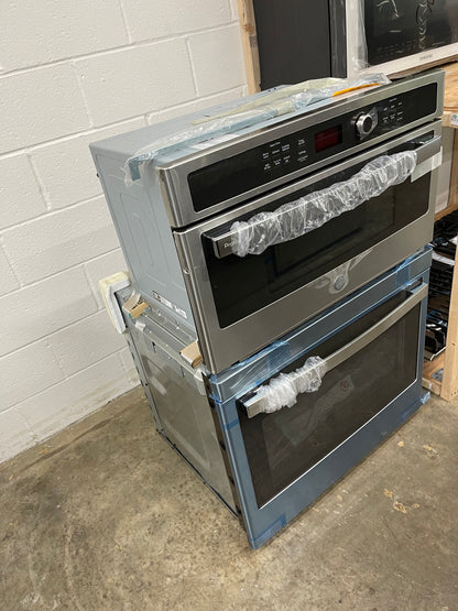 GE Profile  PT7800SHSS
30 Inch Combination Wall Oven with True European Convection, Meat Probe, Proof Mode, Warm Mode, 5.0 cu. ft. Capacity, 1.7 cu. ft. Microwave, Glass Touch Controls, GE Fits! Guarantee, and Self-Clean with Steam: Stainless Stee