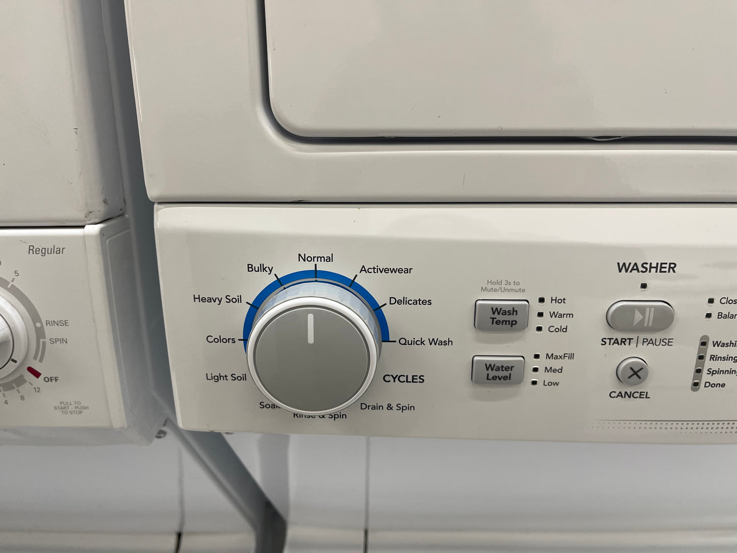 Frigidaire  FLCE7522AW
27 Inch Electric Laundry Center with 3.9 Cu. Ft. Washer Capacity, 10 Wash Cycles, 5.6 cu. ft. Dryer Capacity, 6 Dry Cycles, MaxFill Option, 4 Timed Dryer Cycles, and End-of-Cycle Signal