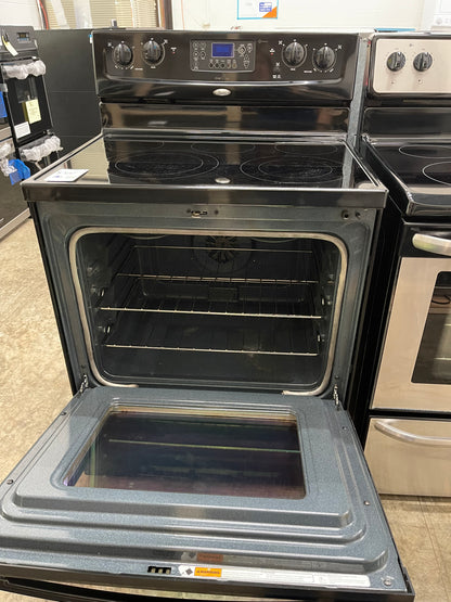 Whirlpool  WFE381LVB
30 Inch Freestanding Electric Range with 4 Radiant Burners, Ceramic Glass Cooktop, 5.3 cu. ft. Capacity Oven, Rapid Boil Element, TimeSavor Convection Cooking and Storage Drawer: Black
